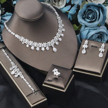 Elite Luxury Bridal Jewelry Set  Necklace, Earrings, Bracelet & Ring