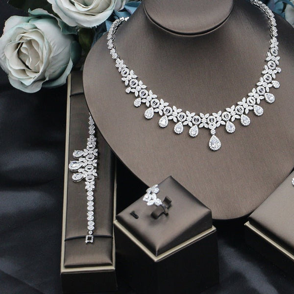 Elite Luxury Bridal Jewelry Set  Necklace, Earrings, Bracelet & Ring
