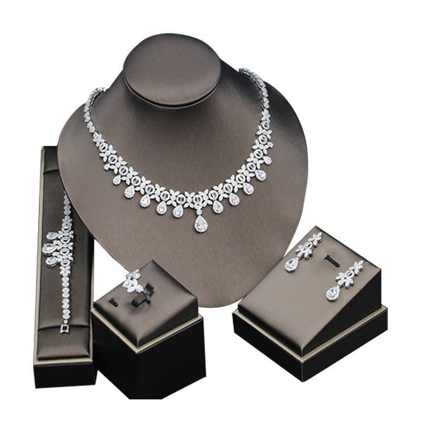 Elite Luxury Bridal Jewelry Set  Necklace, Earrings, Bracelet & Ring