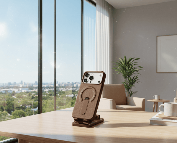 Luxury Leather MagSafe Case with Ring Kickstand for iPhone