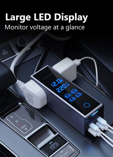 Car Power Converter with LED Display  Fast USB Charging  12V to 220V for Laptops & Mobiles